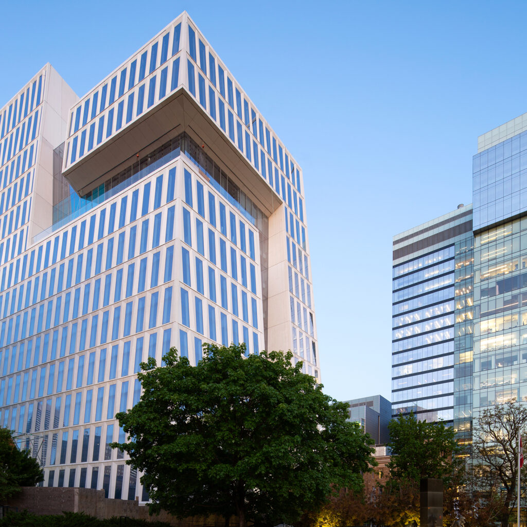 The Schwartz Reisman Innovation Campus and Mars building view from Queens Park